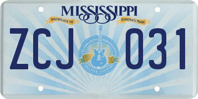 MS license plate ZCJ031