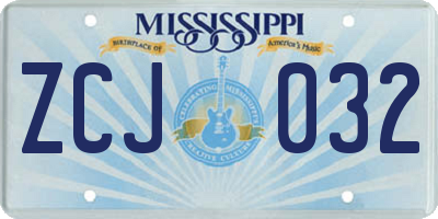 MS license plate ZCJ032