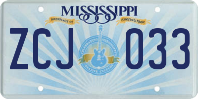 MS license plate ZCJ033