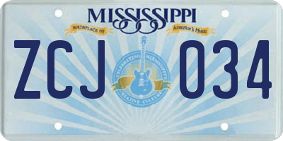 MS license plate ZCJ034