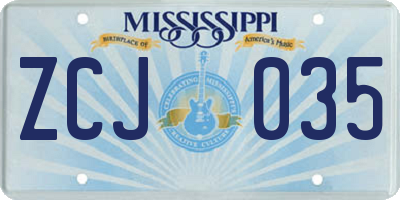 MS license plate ZCJ035