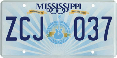 MS license plate ZCJ037
