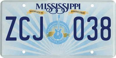 MS license plate ZCJ038