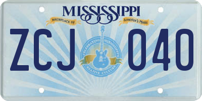 MS license plate ZCJ040