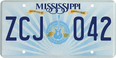 MS license plate ZCJ042