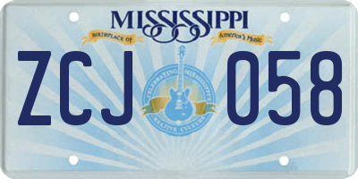 MS license plate ZCJ058
