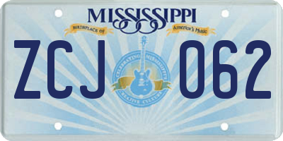 MS license plate ZCJ062