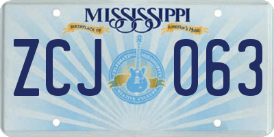 MS license plate ZCJ063