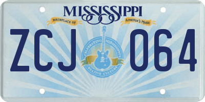 MS license plate ZCJ064