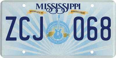 MS license plate ZCJ068