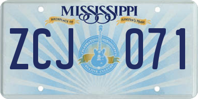 MS license plate ZCJ071