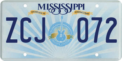 MS license plate ZCJ072