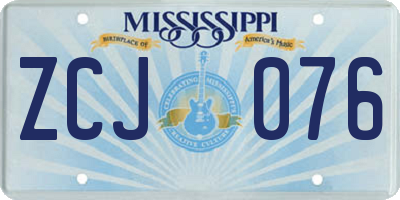 MS license plate ZCJ076