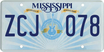 MS license plate ZCJ078