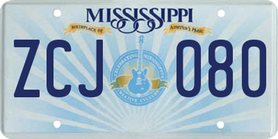 MS license plate ZCJ080