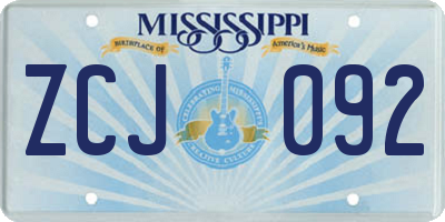 MS license plate ZCJ092