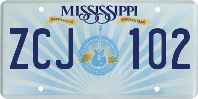 MS license plate ZCJ102