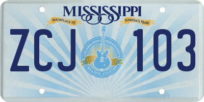 MS license plate ZCJ103