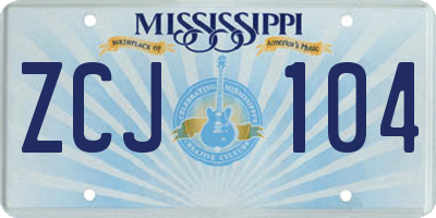MS license plate ZCJ104