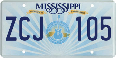 MS license plate ZCJ105