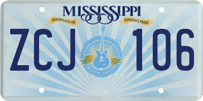 MS license plate ZCJ106