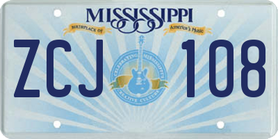 MS license plate ZCJ108