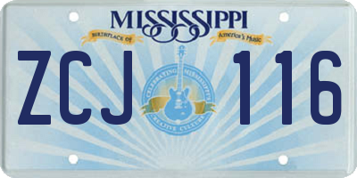 MS license plate ZCJ116