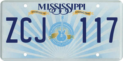 MS license plate ZCJ117