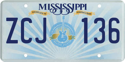 MS license plate ZCJ136