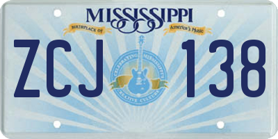 MS license plate ZCJ138