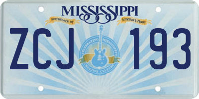 MS license plate ZCJ193