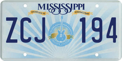 MS license plate ZCJ194