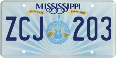MS license plate ZCJ203