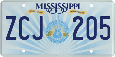 MS license plate ZCJ205