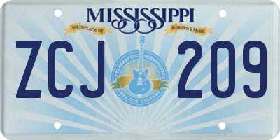 MS license plate ZCJ209