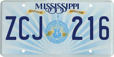 MS license plate ZCJ216