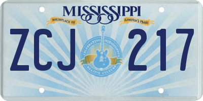 MS license plate ZCJ217