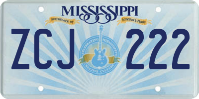 MS license plate ZCJ222