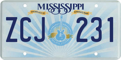 MS license plate ZCJ231