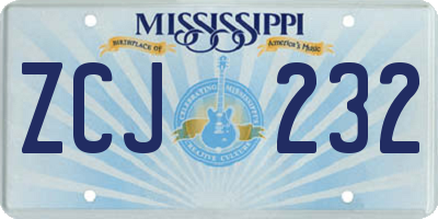 MS license plate ZCJ232