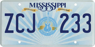 MS license plate ZCJ233