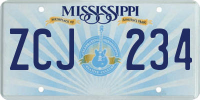 MS license plate ZCJ234
