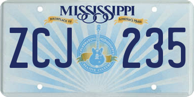 MS license plate ZCJ235