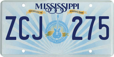 MS license plate ZCJ275