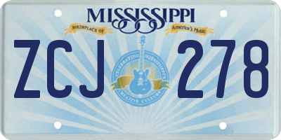 MS license plate ZCJ278
