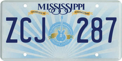MS license plate ZCJ287