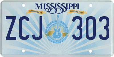MS license plate ZCJ303