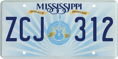 MS license plate ZCJ312
