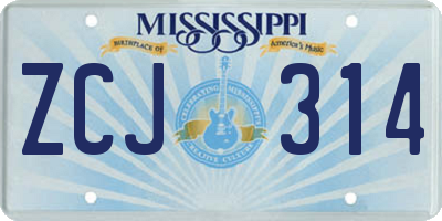 MS license plate ZCJ314