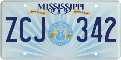 MS license plate ZCJ342